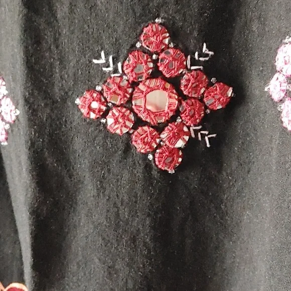 Willi Smith Maxi Skirt Sz 6 Black & Red Indian Sari-Style W/ Embroidered Mirrors - Picture 6 of 11